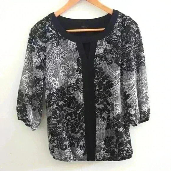 ISPIRI | Women's White/Black Abstract Floral 3/4 Length Sleeve Top Size… - Picture 1 of 5